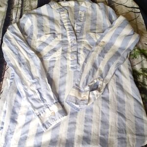 Eden & Olivia S Long Sleeve Top White & Blue Striped V Neck Button Tunic